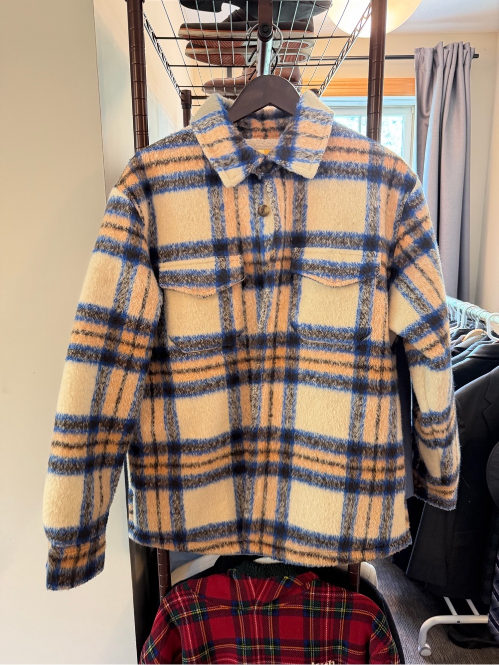Kith Plaid Shacket in Cream, Blue & Tan